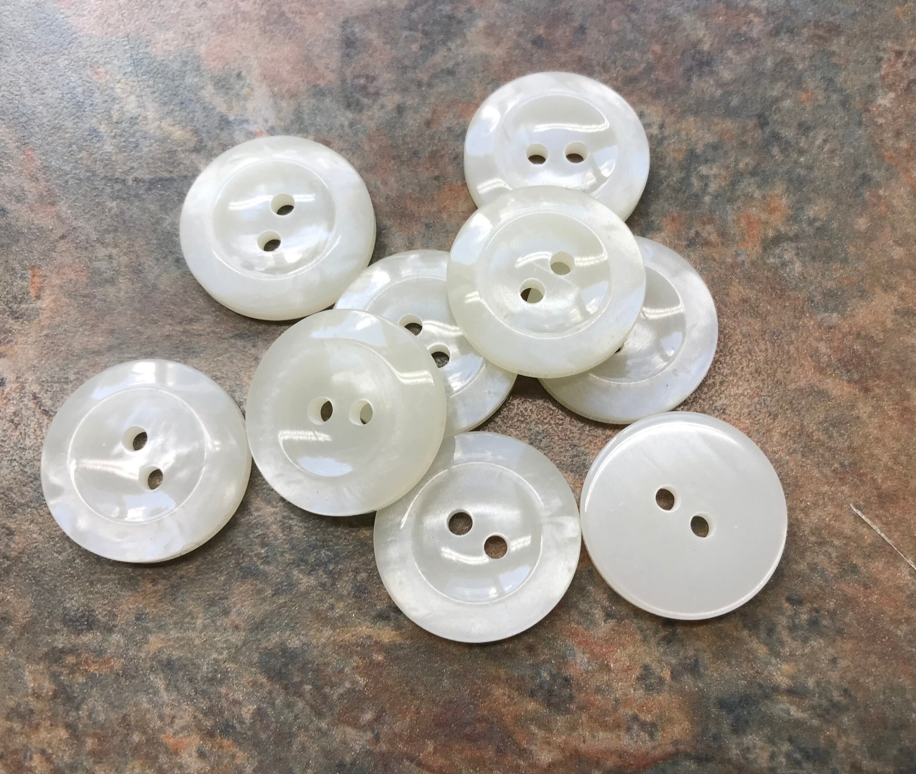 White Pearlized Button. 2 Hole. Medium Size 3/4