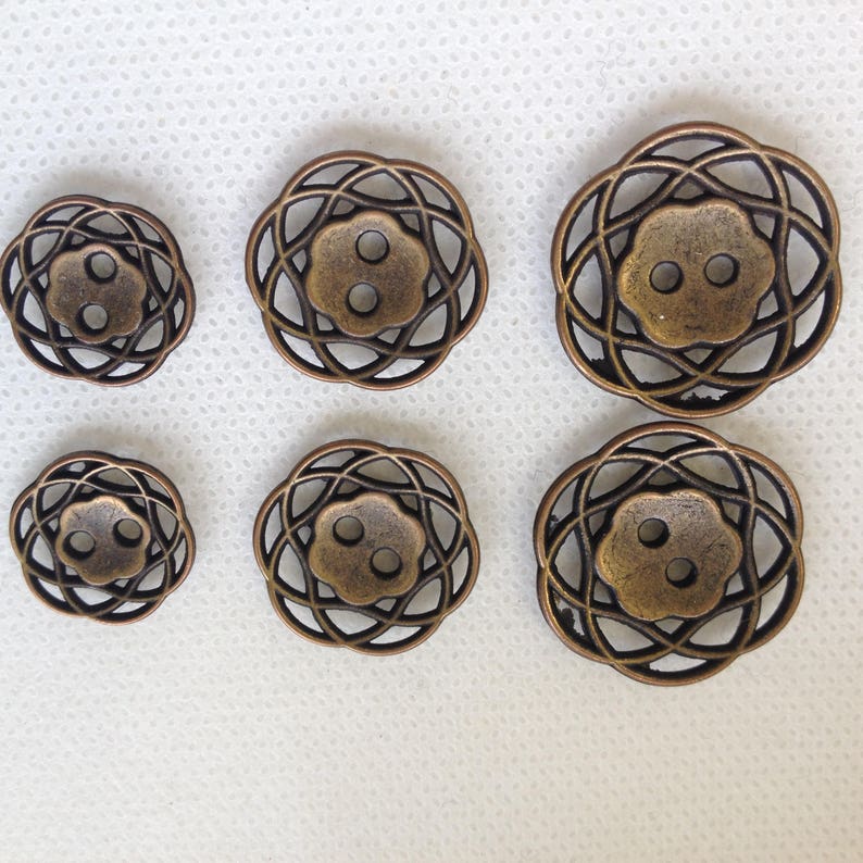 Copper Button. Metal button. Lot of 6 pick size Metal filagree design.Bronze button. available in 3 sizes. image 1