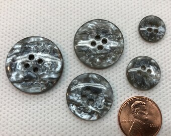 Pearlized Gray Buttons, 4 Hole buttons, 5 sizes available, Lot of 6, Beautifully designed buttons.