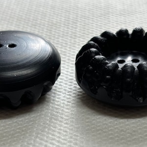 Extra thick Satin Black Button,  1/2 thick  and 1  5/16&quot; (33.5 mm) diameter   Lot size is 2 , Textured face with recess lines 2 hole