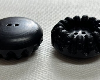 Extra thick Satin Black Button,  1/2 thick  and 1  5/16" (33.5 mm) diameter   Lot size is 2 , Textured face with recess lines 2 hole