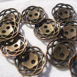 Copper Button. Metal button. Lot of 6 pick size Metal filagree design.Bronze button. available in 3 sizes. image 7