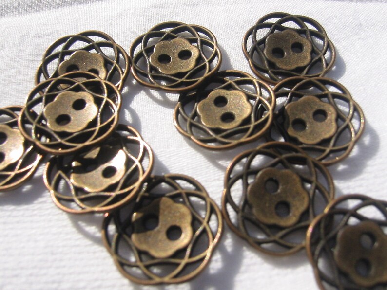 Copper Button. Metal button. Lot of 6 pick size Metal filagree design.Bronze button. available in 3 sizes. image 7