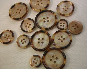 Pearl buttons .  Abalone (Pink) color,  with tortoise rim - 4 sizes - Pick size, Lot of 6