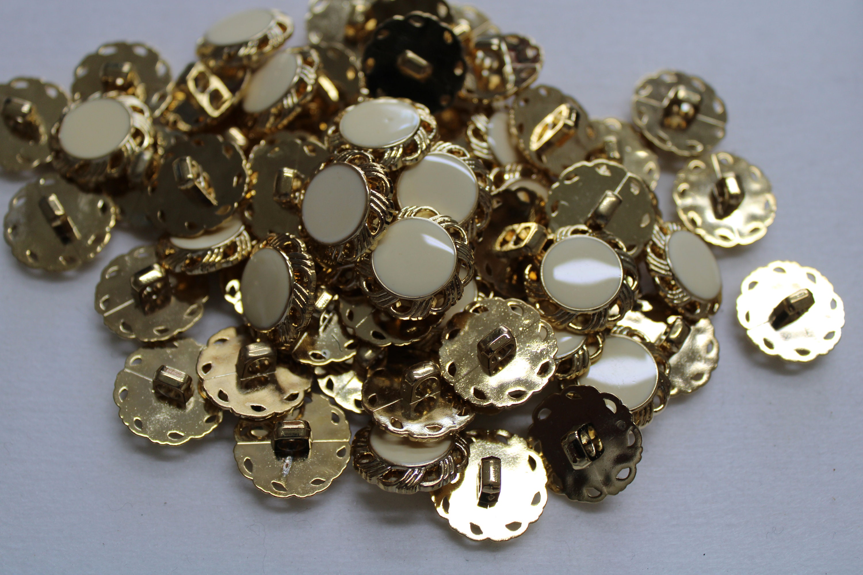 Gold Button. Lot of 6. Enameled Ivory Center 2 Sizes Available. Large ...