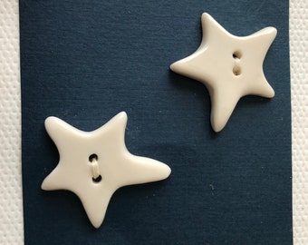 Extra Large Sand Star Button,  1 and 1/4" (33 to 35 mm across )   Lot size is 2 buttons , China ( porcelain) Material. 2 hole.