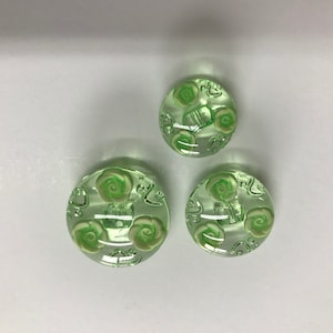 Green clear buttons 3 Sizes  7/8&quot; 3/4&quot; 5/8&quot; Beautiful Rose reflective buttons, Lot of 6 buttons