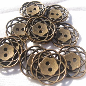 Copper Button. Metal button. Lot of 6 pick size Metal filagree design.Bronze button. available in 3 sizes. image 3