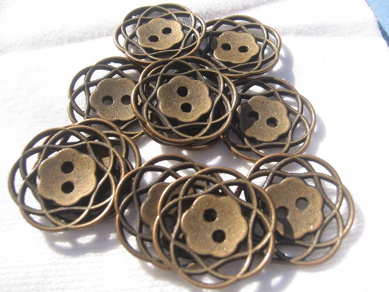 Copper Button. Metal button. Lot of 6 pick size Metal filagree design.Bronze button. available in 3 sizes. image 3