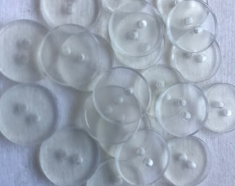 Clear Buttons. Backer buttons. Two hole. Two Sizes available  9/16"(14MM).and 1/2"(12mm)  Lot of 20