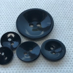 Shiny Black cup shape Buttons.2 hole, 5 sizes available 1 to 7/16 Pick size at check out Lot of 6. Shiny Cup shape. image 2