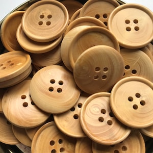 Wood buttons . Large  Medium and  Small. 3 sizes available. 4 Hole. Lot of 6 Made in France. Excellent quality.