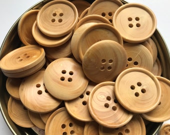 Wood buttons . Large  Medium and  Small. 3 sizes available. 4 Hole. Lot of 6 Made in France. Eccellent quality.