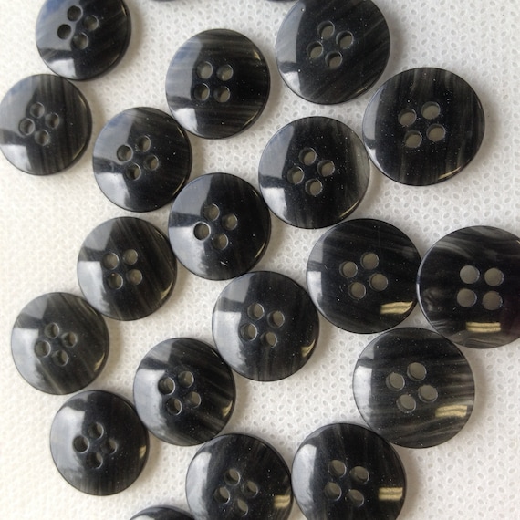 Pant Buttons, Black / Clear Pant Buttons,size 5/8 15mm, Lot of 12 Buttons.  Black Buttons. 4 Hole. 