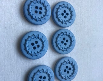 Blue buttons,  4 hole Large Blue  buttons, Lot of 6    (15/16"  23mm)