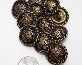 Antike Bronze aussehen Metallknöpfe, mittlere Größe 13/16" (19,8 mm) Lot von 6. - Jacke und Kleiderknöpfe wurden in Italien hergestellt.