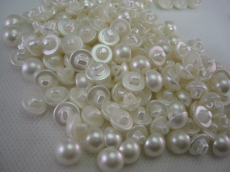 White Pearlized color Buttons Domed half ball 3/8 inch self shank Lot of 50 image 3