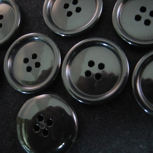 Black Buttons. Large black buttons. shiny 4 hole Size is 13/16&quot; (20mm) - Lot of 6
