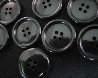 Black Buttons. Large black buttons. shiny 4 hole Size is 13/16" (20mm) - Lot of 6