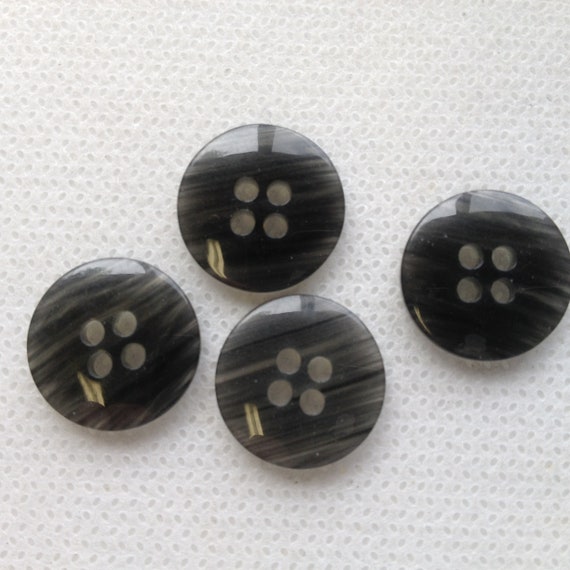 Pant Buttons, Black / Clear Pant Buttons,size 5/8 15mm, Lot of 12 Buttons.  Black Buttons. 4 Hole. 