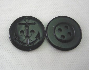 Botón de ancla, botón estilo peacoat, botón negro, 28 mm (1-1/16") de diámetro - Nuevo - Lote de 2 grandes