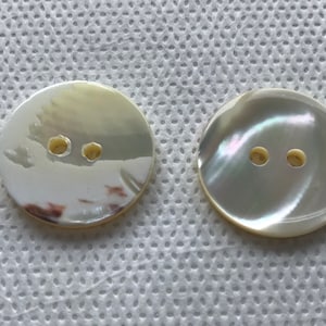 Natural Mop  Shell Buttons. 2 hole  Real Shell  4 Sizes 15/16&quot; -  13/16&quot; - 3/4&quot; - 5/8&quot; 2 hole  New Vintage. (Lot of 2). Domed face.