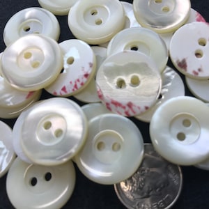 Natural Pearl buttons , Troca Shell New 2 hole  2 sizes available 5/8"(15mm) and 11/16"(18mm)  (Lot of 6)  Beautiful new vintage buttons.