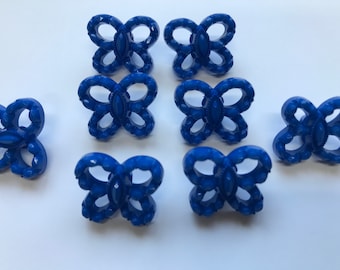 Blue Bow buttons 3 Sizes  3/4" 5/8" 1/2"  Shank back buttons, Lot of 6 buttons.