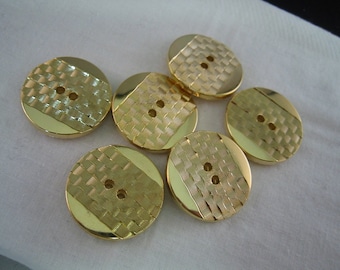 Gold Button   Extra Large 1  1/16" (28mm)  Lot of 6  checkerboard design