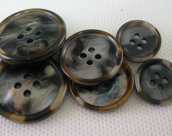 Smoke Pearl Buttons with tortoise rim - 4 sizes - Pick size Lot of 6