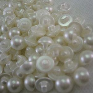 White Pearlized color Buttons Domed half ball 3/8 inch self shank Lot of 50 image 2