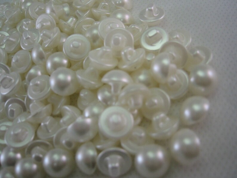 White Pearlized color Buttons Domed half ball 3/8 inch self shank Lot of 50 image 2