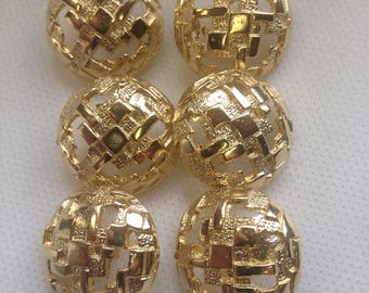 Gold Button. Gold Weave domed button.   Size 11/16"", Lot of 6 Buttons.  Gold shank button.