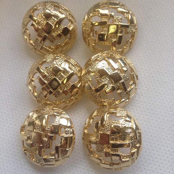 Gold Button. Gold Weave domed button.   Size 11/16"", Lot of 6 Buttons.  Gold shank button.