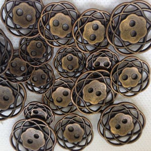 Copper Button. Metal button. Lot of 6 pick size Metal filagree design.Bronze button. available in 3 sizes. image 4