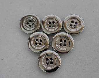 Chrome 4 hole thick Buttons  Size 7/8"  (22mm) Lot of 6