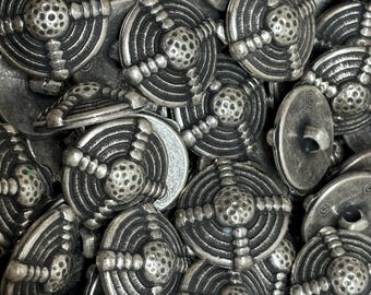 Buttons Satin Pewter  Shank back- Lot of 6 buttons,  Italian Designed and made,  2 sizes - Lightweight buttons . 1 1/8"  and 1" in diameter.