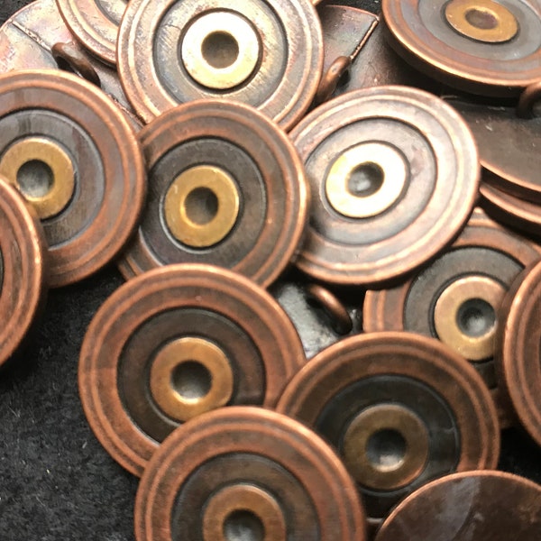 Copper Button. Shotgun Shell design Shank Back Metal button. 2 sizes  Lot of 6 (pick size) - 13/16"(20mm) and 1/2".(13mm)