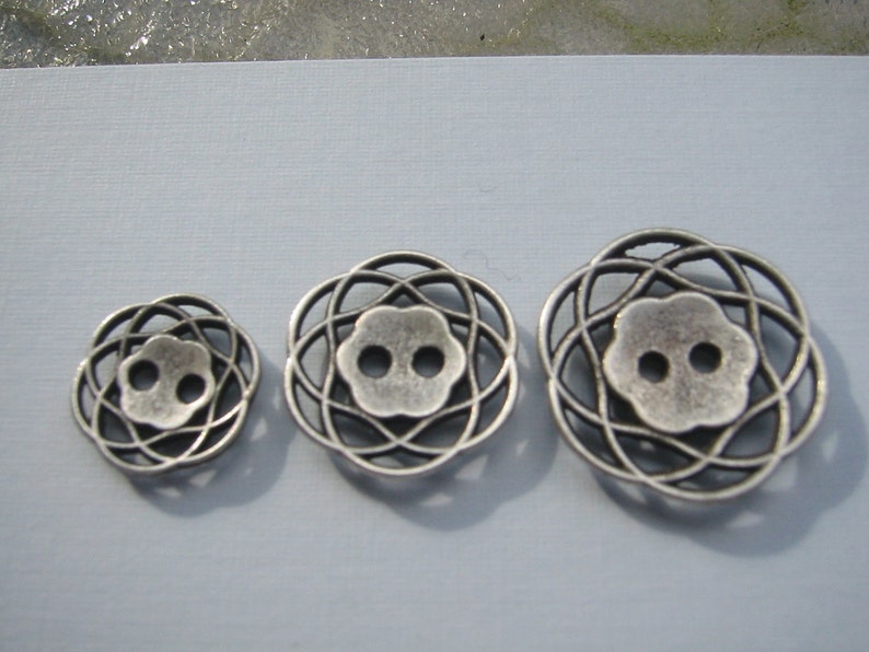 Ant Silver Button. Lot of 6 pick size Metal filagree design available in 3 sizes. image 6