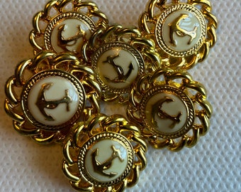 Gold look Anchor Buttons  Lot of 6 buttons - 5 at 7/8"diameter and 1 at 1"diameter.