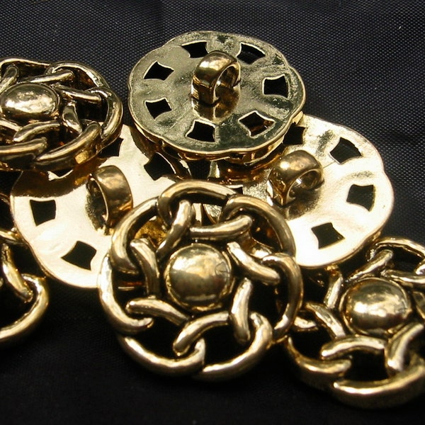 Gold Button  Fancy chain look  7/8" Lot of 6 Shank Back, Large gold button