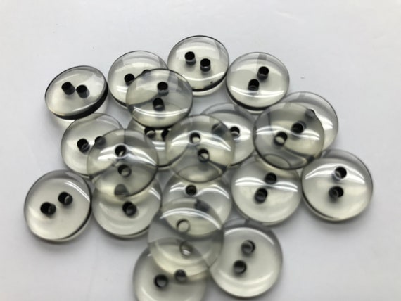 Clear Buttons 2 Hole, With Black Edges and Holes, Two Sizes Available  7/1611.3mm and 1/2 12.6mm Lot of 10-25-50-100 