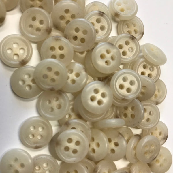 Shirt buttons - Ivory White 4 hole  - 2 sizes - 7/16" -  3/8" Mottled Ivory white- Made in Italy. Lot of 6.