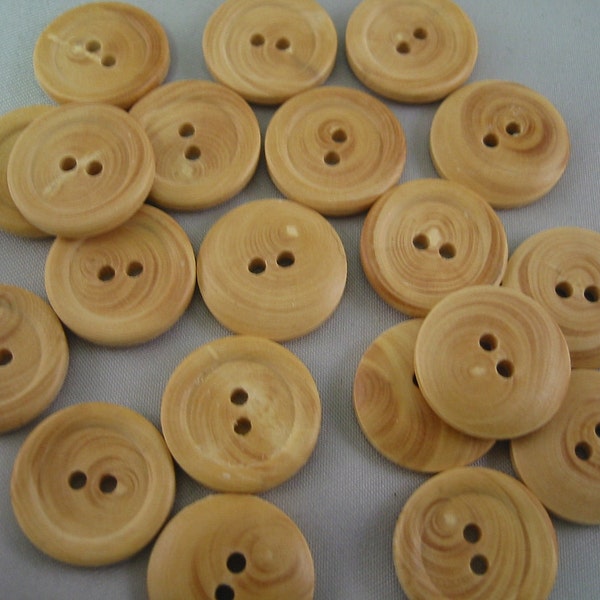 Wood Button. 2 Hole Wood Button. Lot of 6 -Size is approx 3/4" (17mm) - Natural wood..