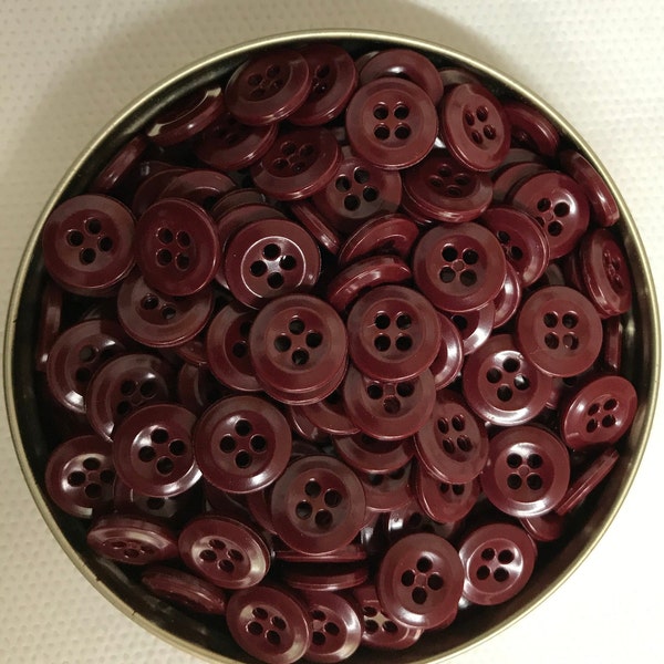 Maroon Button, Maroon buttons,  4 hole Lot of 10-50-100-500 Buttons - internal colored - 1/2" (12.4mm)