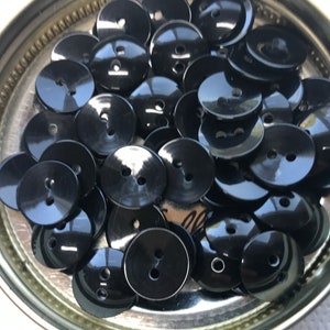 Shiny Black cup shape Buttons.2 hole, 5 sizes available 1 to 7/16 Pick size at check out Lot of 6. Shiny Cup shape. image 4