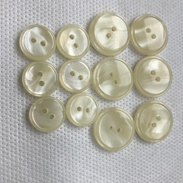 Linen Pearl colored Buttons - 2 hole - 2 Sizes available  - Domed face. round back, stepped edge, Lot Size is 6 buttons of size chosen.
