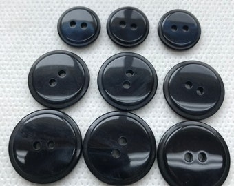 Navy Blue Pearlized Buttons - 2 hole - 3 Sizes available  - Domed face. round back, stepped edge, Lot Size is 6 buttons of size chosen.