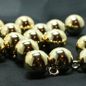 Gold plated ball buttons with wire loop shank 9 mm diameter (approx 3/8&quot;) Lot of 6