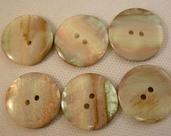 Pearl Tan Irridescent Button 2 Hole Lot of 6. (3 sizes  available)